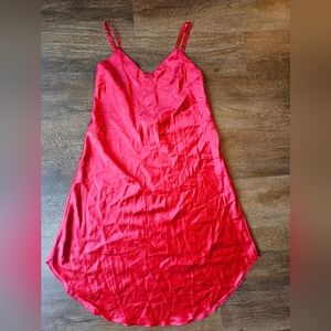 Vintage Linda Bis vibrant rich red silk satin slip dress night lingerie size Med